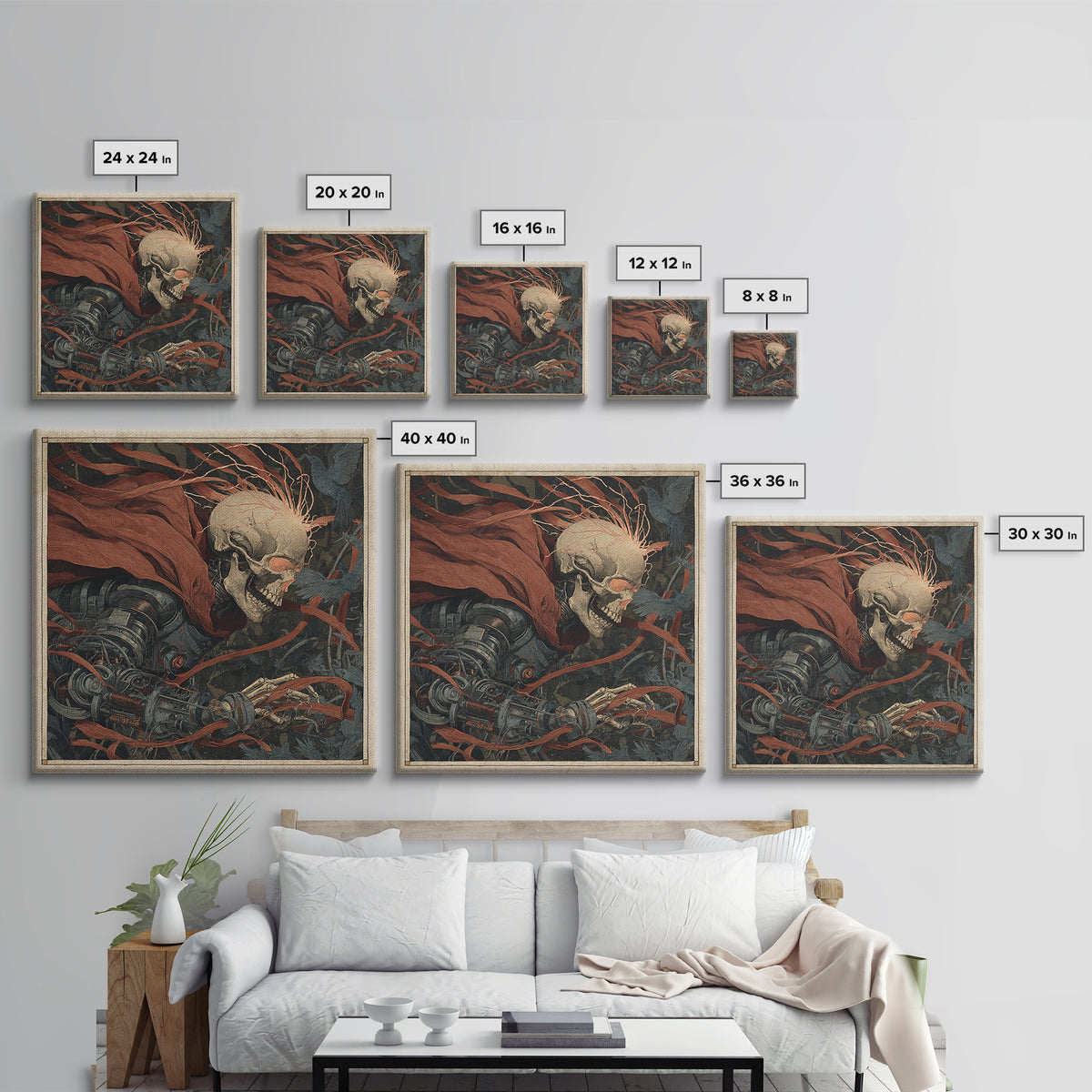 The Biomechanical Skeleton, Expressionist Gothic Art, Square Wall Art, Macabre Wall Art, Framed Canvas Print, Halloween Wall Art
