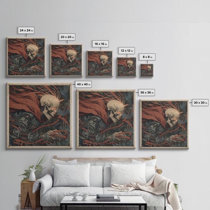 The Biomechanical Skeleton, Expressionist Gothic Art, Square Wall Art, Macabre Wall Art, Framed Canvas Print, Halloween Wall Art