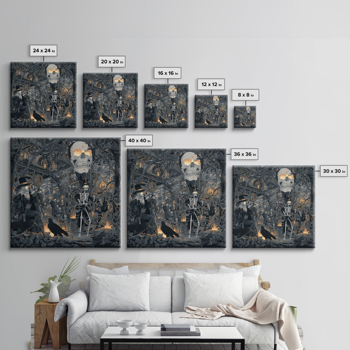 The Biomechanical Skeleton, Macabre Folk Print Art, Square Wall Art, Dark Fantasy Wall Art, Canvas Print, Halloween Wall Art