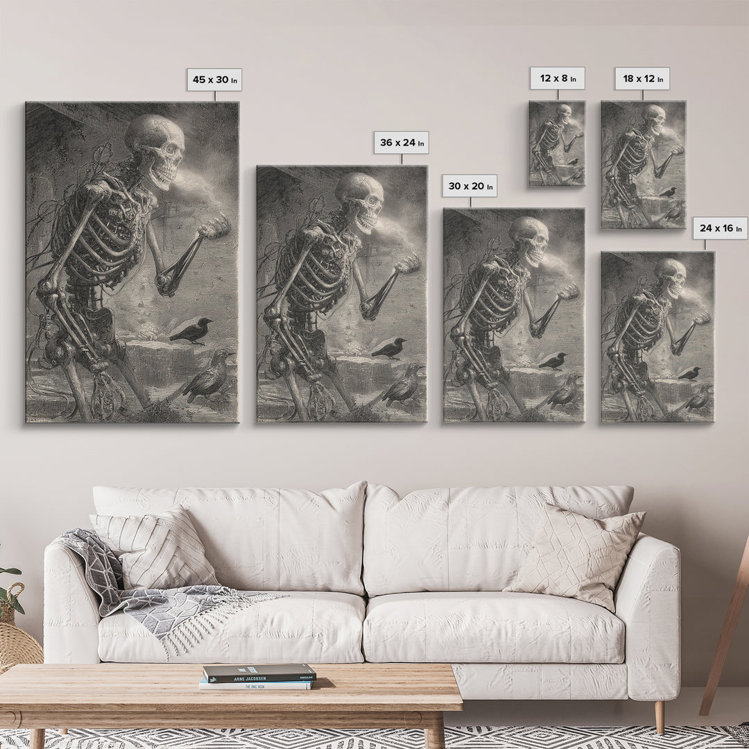 The Biomechanical Skeleton, Victorian Macabre Art, Vertical Wall Art, Dark Fantasy Wall Art, Framed Canvas Print, Halloween Wall Art
