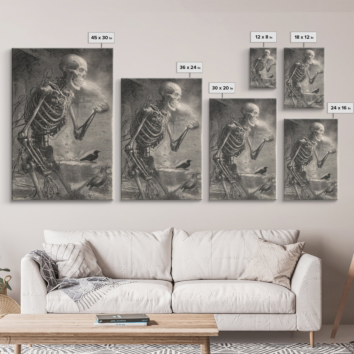 The Biomechanical Skeleton, Victorian Macabre Art, Vertical Wall Art, Dark Fantasy Wall Art, Framed Canvas Print, Halloween Wall Art