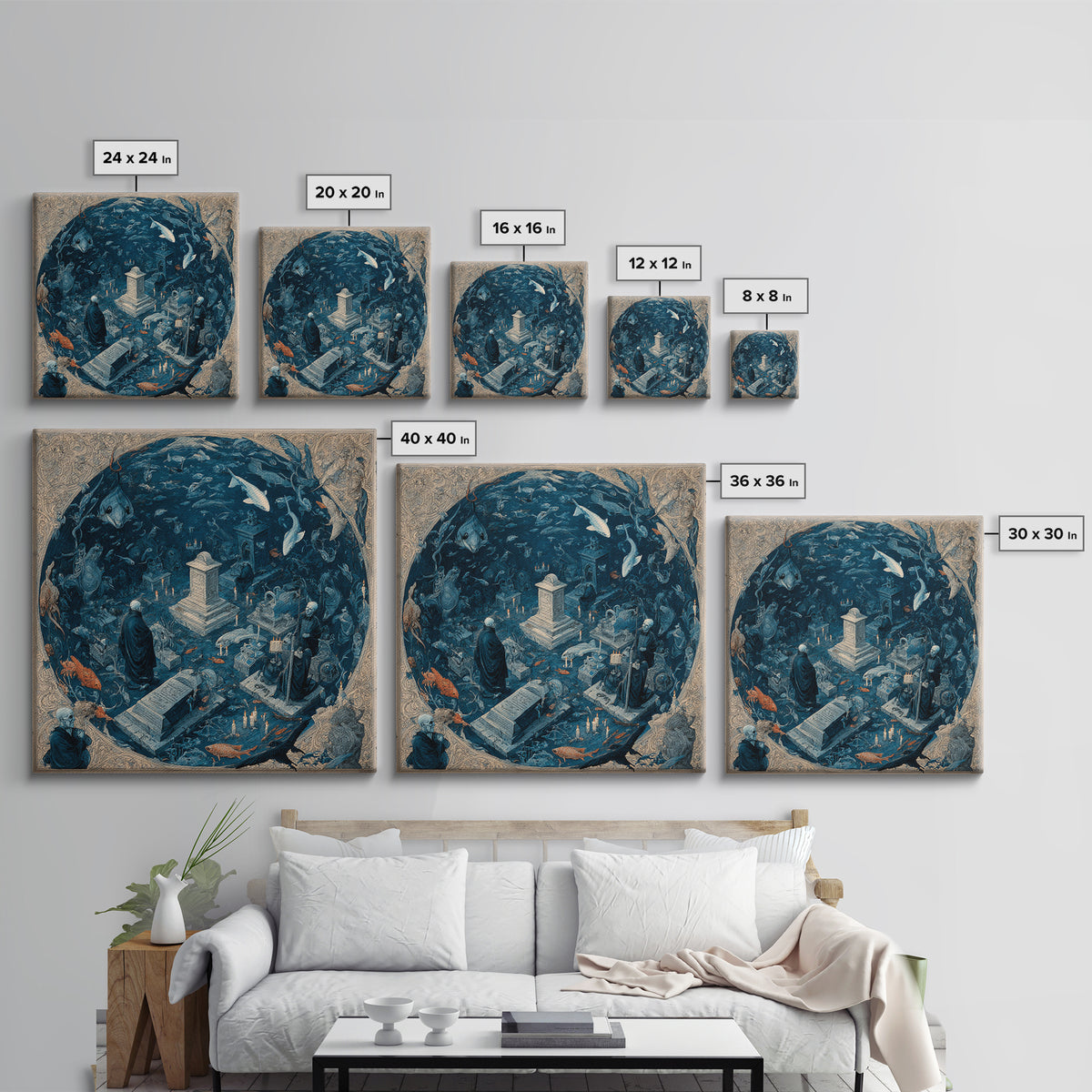 The Underwater Graveyard, Danse Macabre Art, Square Wall Art, Dark Fantasy Wall Art, Canvas Print, Halloween Wall Art