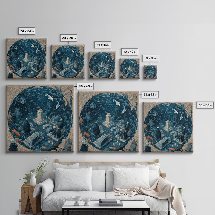The Underwater Graveyard, Danse Macabre Art, Square Wall Art, Dark Fantasy Wall Art, Canvas Print, Halloween Wall Art