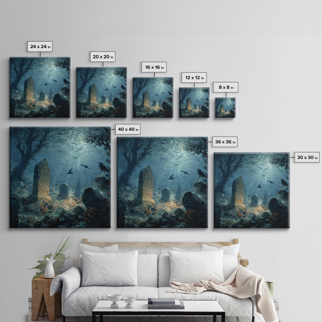 The Underwater Graveyard, Baroque Witchcraft Art, Square Wall Art, Gothic Horror Wall Art, Canvas Print, Halloween Wall Art