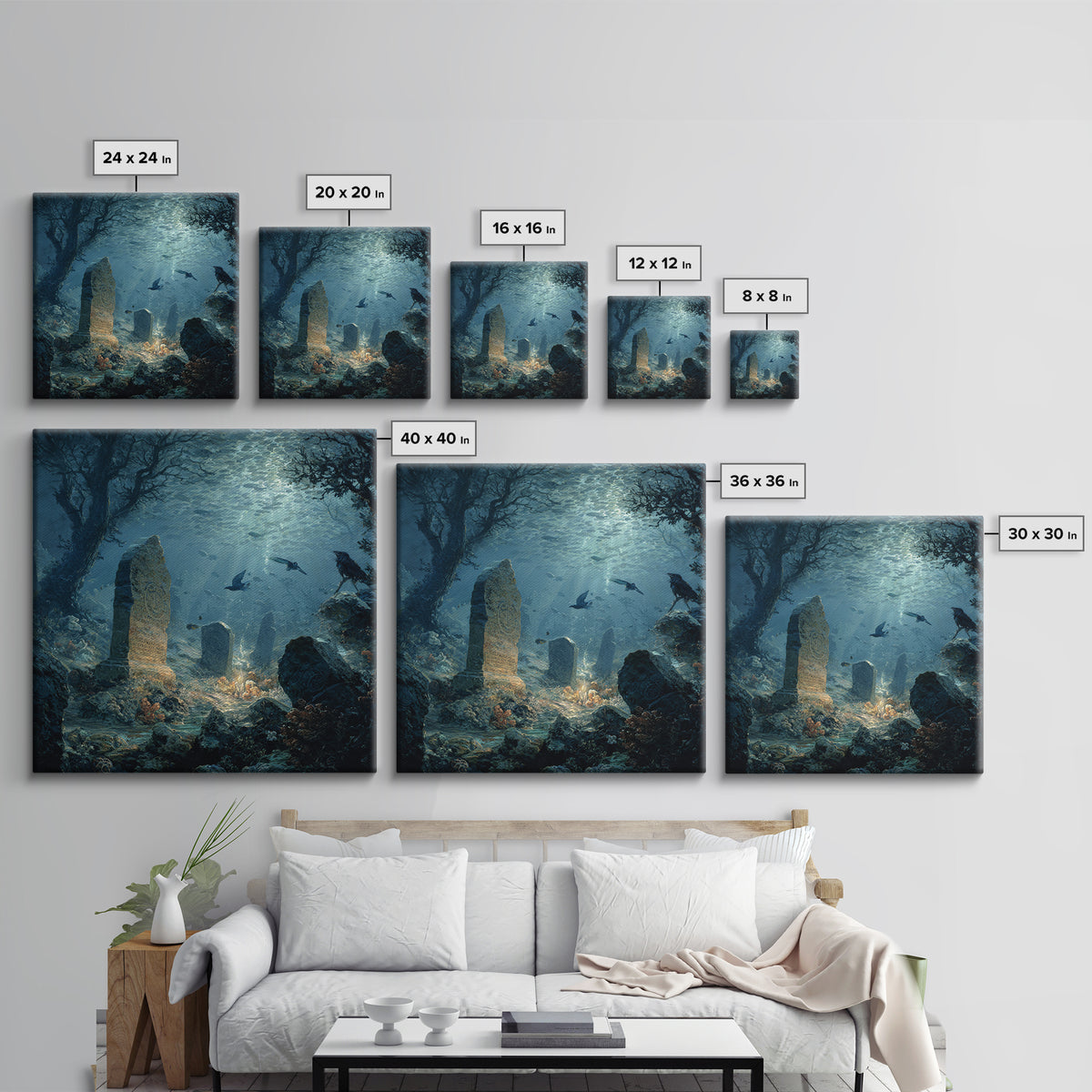 The Underwater Graveyard, Baroque Witchcraft Art, Square Wall Art, Gothic Horror Wall Art, Canvas Print, Halloween Wall Art