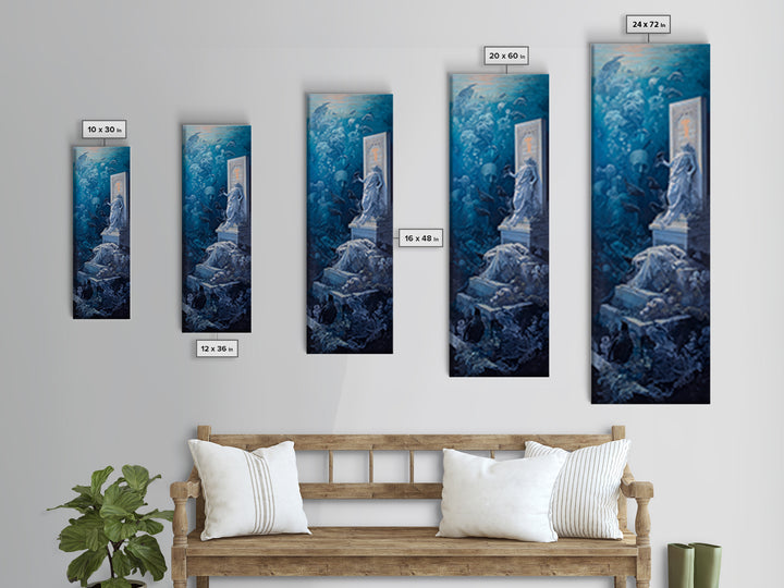 The Underwater Graveyard, Gothic Nightmare Art, Tall Narrow Wall Art, Gothic Horror Wall Art, Canvas Print, Halloween Wall Art
