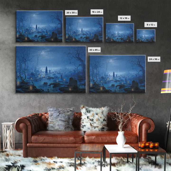 The Underwater Graveyard, Romantic Gothic Landscape, Landscape Wall Art, Dark Halloween Decor, Framed Canvas Print