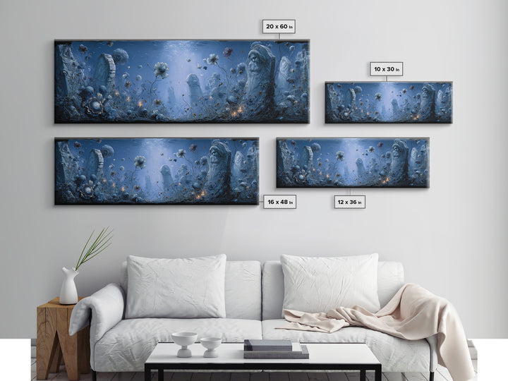 The Underwater Graveyard, Symbolist Dream Art, Extra Wide Wall Art, Dark Halloween Decor, Canvas Print, Halloween Wall Art