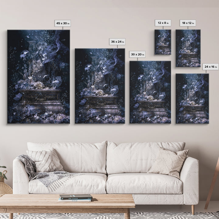 The Underwater Graveyard, Ornate Symbolist Art, Vertical Wall Art, Dark Fantasy Wall Art, Framed Canvas Print, Halloween Wall Art