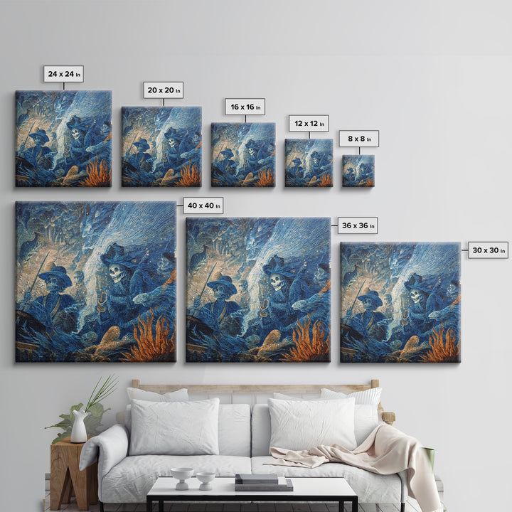The Underwater Graveyard, Grotesque Carnival Art, Square Wall Art, Dark Halloween Decor, Framed Canvas Print, Halloween Wall Art