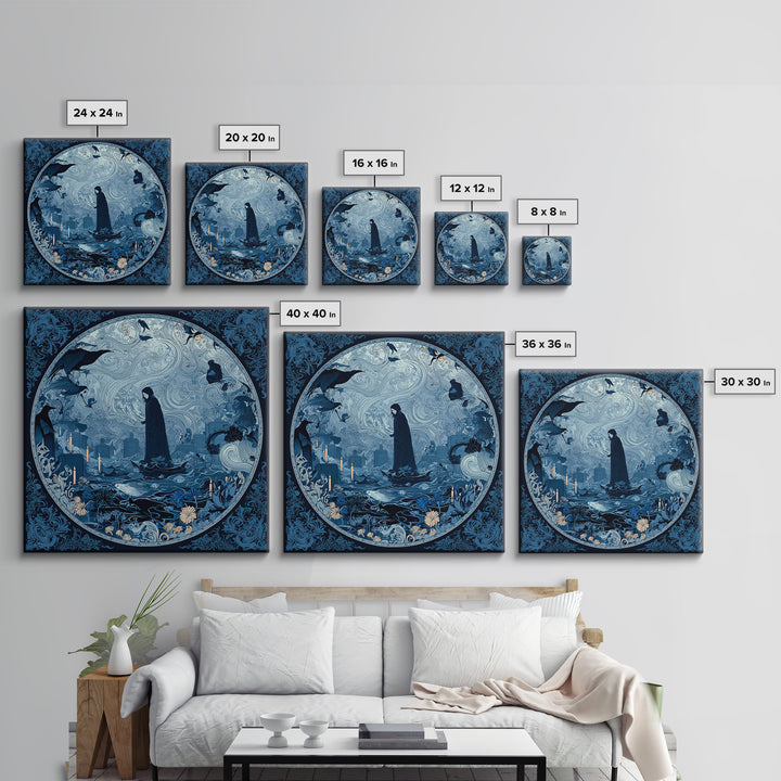 The Underwater Graveyard, Decadent Line Art, Square Wall Art, Gothic Horror Wall Art, Canvas Print, Halloween Wall Art