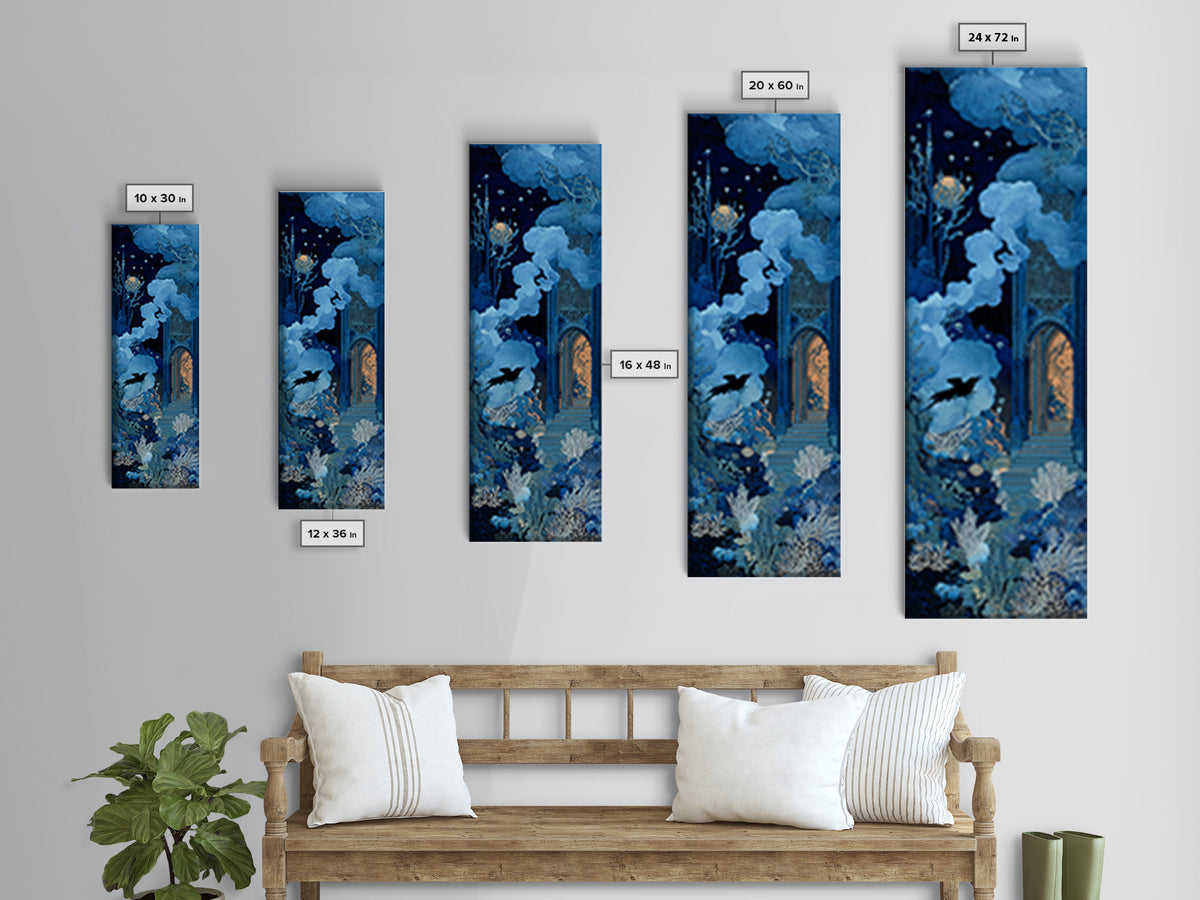 The Underwater Graveyard, Stained Glass Gothic Art, Tall Narrow Wall Art, Dark Halloween Decor, Canvas Print, Halloween Wall Art