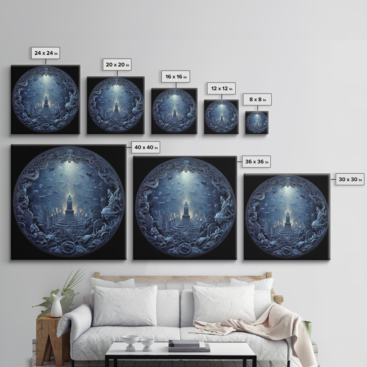The Underwater Graveyard, Biomechanical Horror Art, Square Wall Art, Dark Fantasy Wall Art, Framed Canvas Print, Halloween Wall Art
