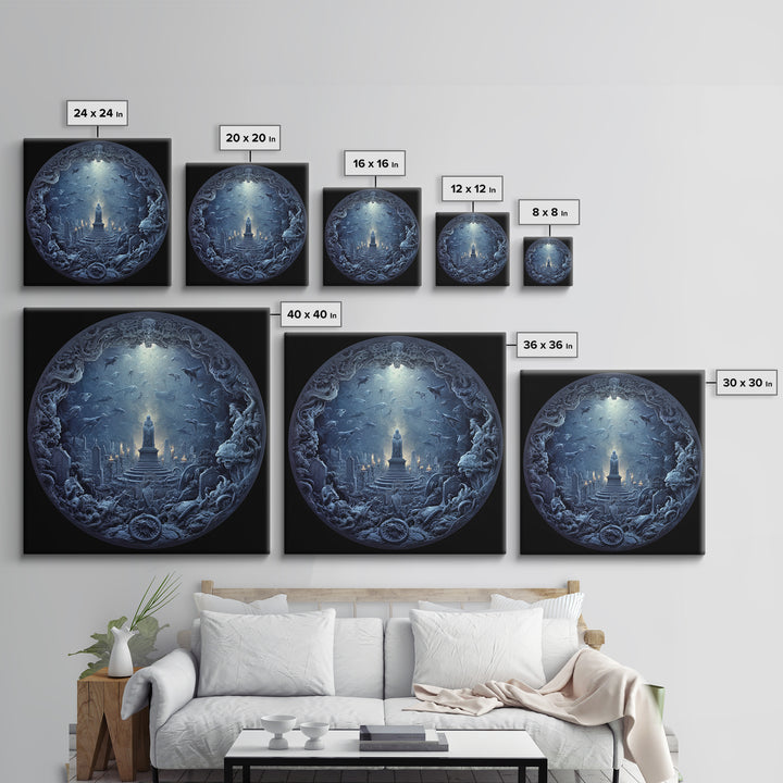 The Underwater Graveyard, Biomechanical Horror Art, Square Wall Art, Dark Fantasy Wall Art, Framed Canvas Print, Halloween Wall Art