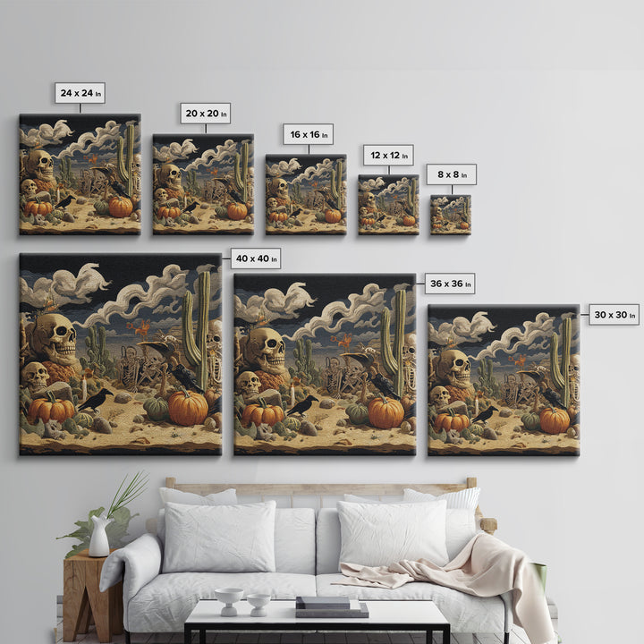 Desert Halloween, Danse Macabre Art, Square Wall Art, Dark Halloween Decor, Framed Canvas Print, Halloween Wall Art