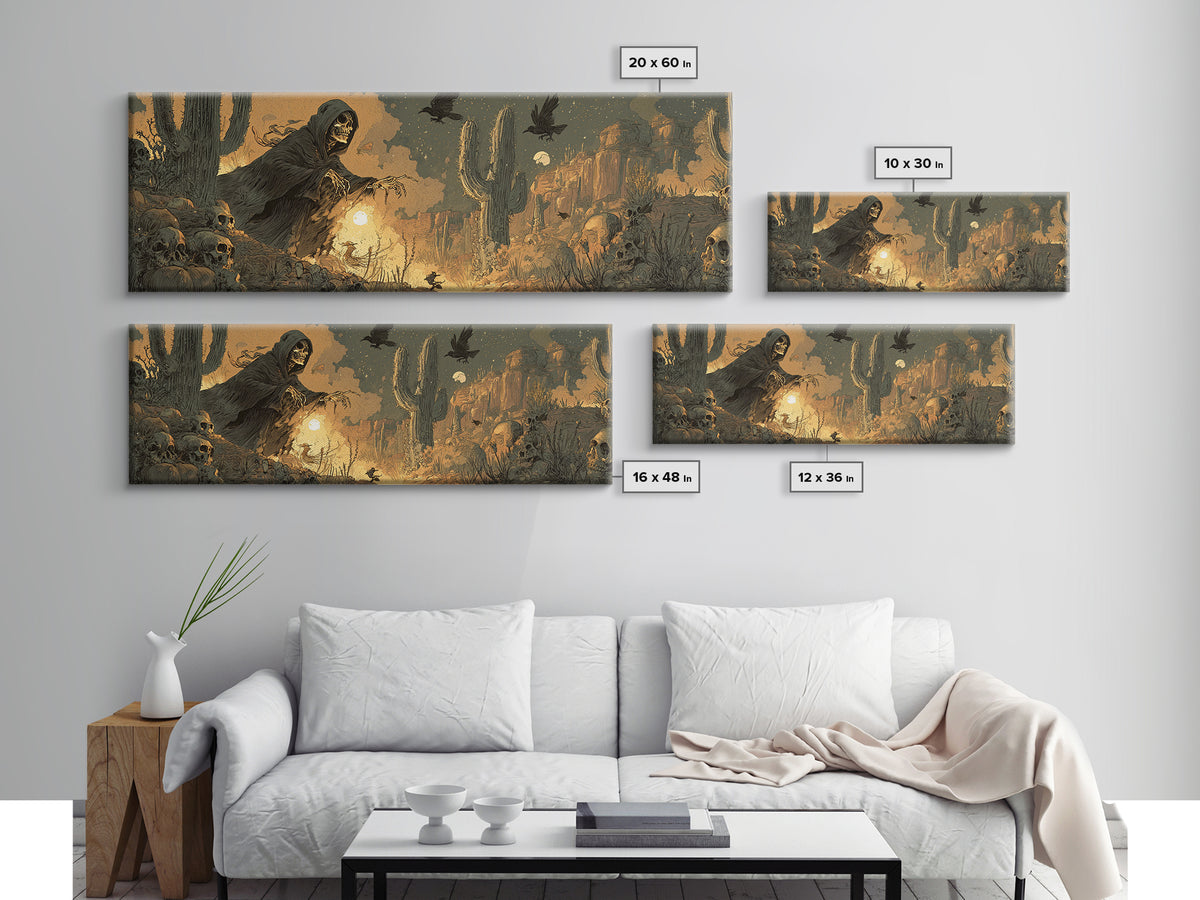 Desert Halloween, Dark Romantic Horror Art, Extra Wide Wall Art, Gothic Horror Wall Art, Canvas Print, Halloween Wall Art