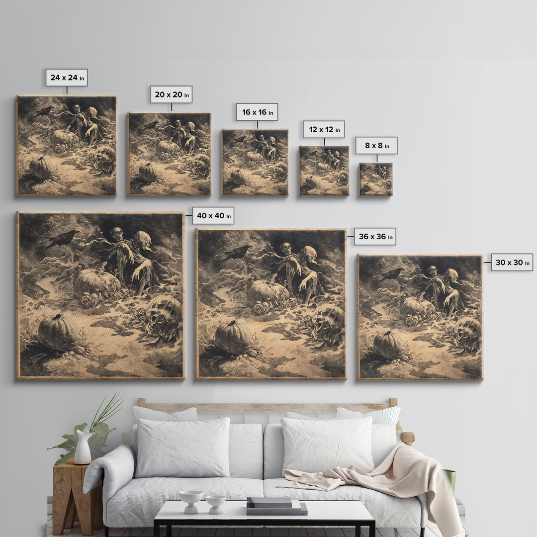 Desert Halloween, Symbolist Dream Art, Square Wall Art, Macabre Wall Art, Framed Canvas Print, Halloween Wall Art, Gothic Home Decor