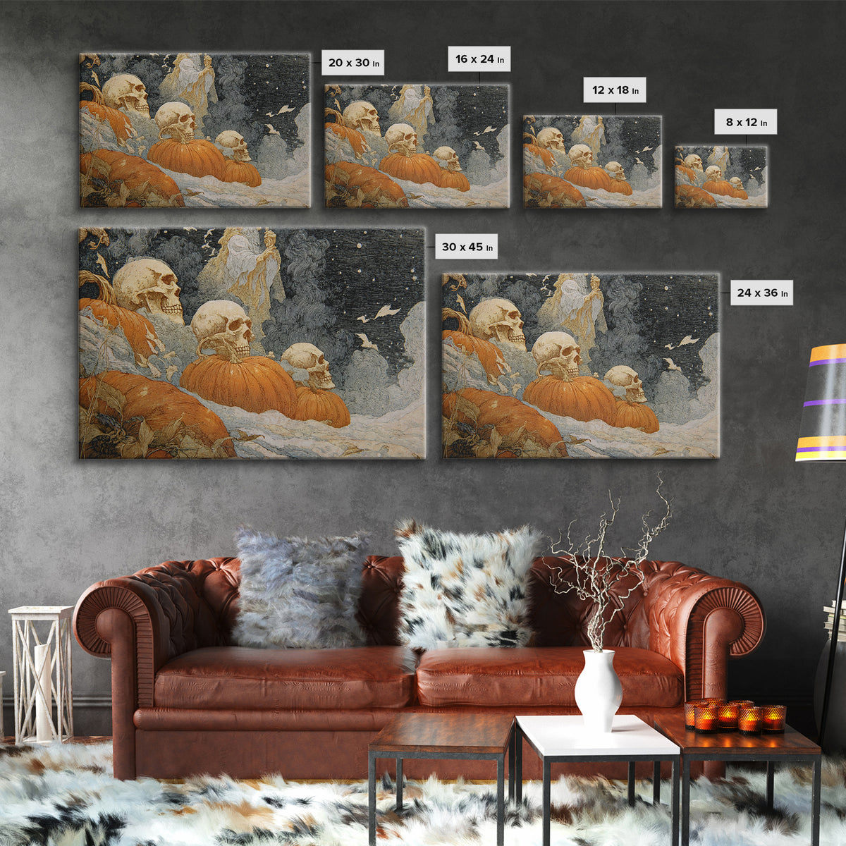 Desert Halloween, Symbolist Death Art, Landscape Wall Art, Macabre Wall Art, Framed Canvas Print, Halloween Wall Art