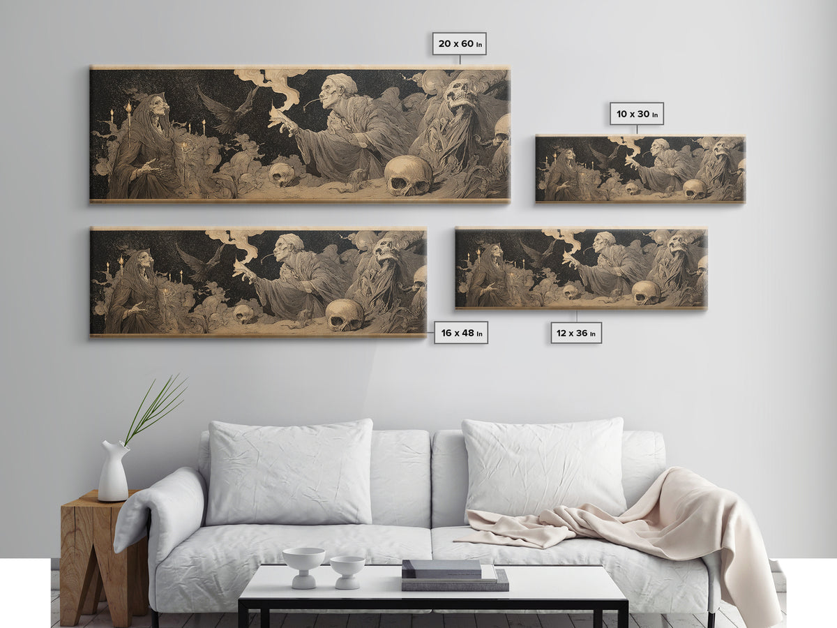 Desert Halloween, Symbolist Etching Art, Extra Wide Wall Art, Dark Halloween Decor, Canvas Print, Halloween Wall Art, Dark Fantasy Art