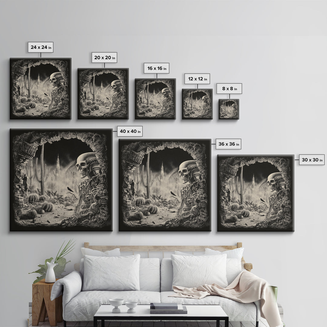 Desert Halloween, Biomechanical Horror Art, Square Wall Art, Dark Halloween Decor, Canvas Print, Halloween Wall Art, Macabre Wall Art