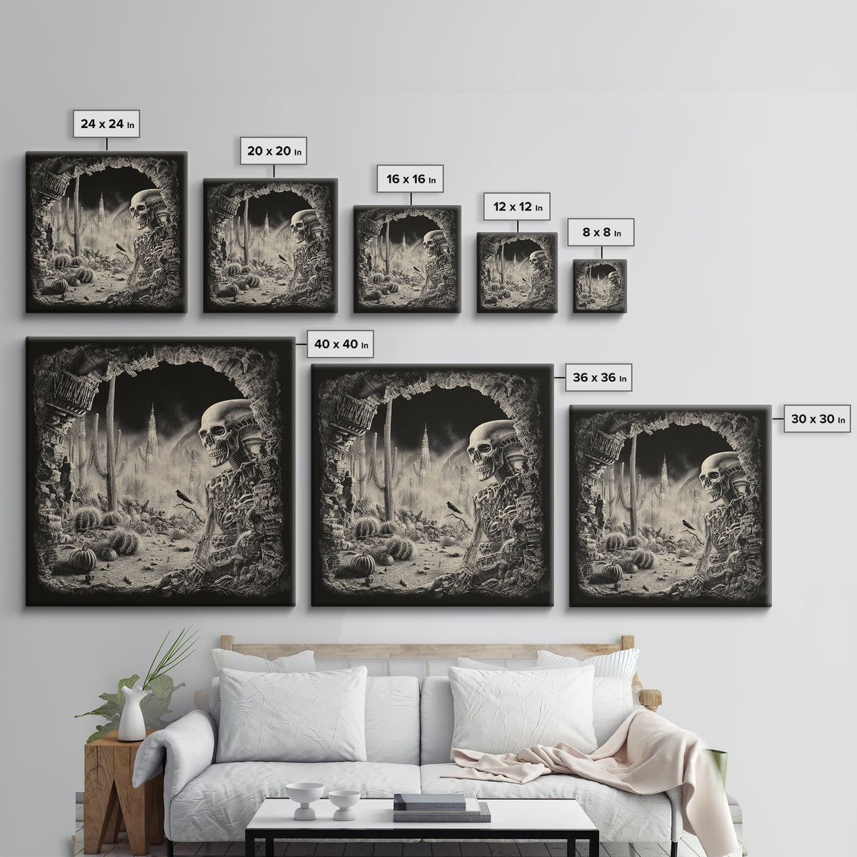 Desert Halloween, Biomechanical Horror Art, Square Wall Art, Dark Halloween Decor, Canvas Print, Halloween Wall Art, Macabre Wall Art