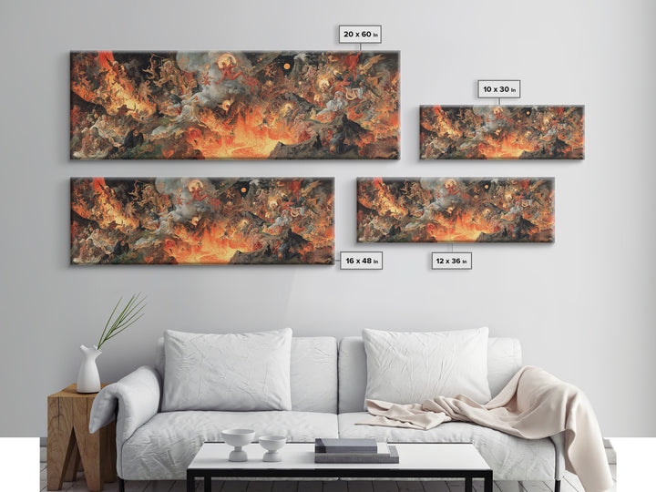 The Volcanic Demon Festival, Dark Renaissance Art, Extra Wide Wall Art, Gothic Horror Wall Art, Canvas Print, Halloween Wall Art