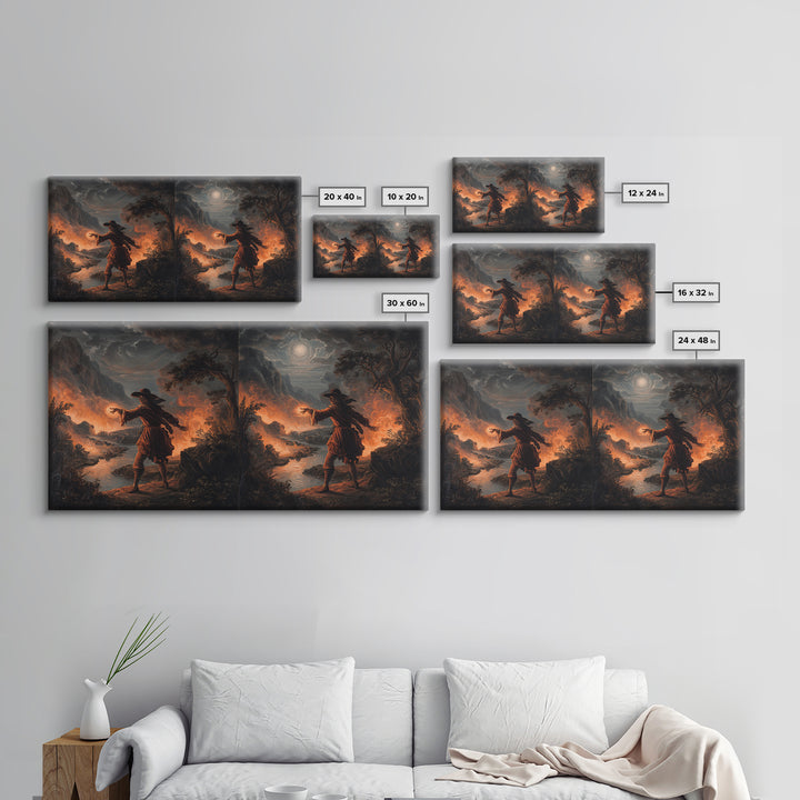 The Volcanic Demon Festival, Baroque Witchcraft Art, Wide Panoramic Art, Gothic Horror Wall Art, Framed Canvas Print, Halloween Wall Art