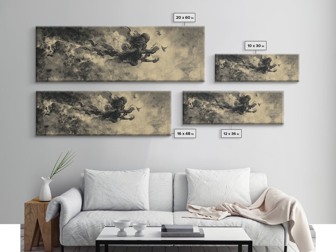 The Volcanic Demon Festival, Symbolist Dream Art, Extra Wide Wall Art, Dark Halloween Decor, Canvas Print, Halloween Wall Art
