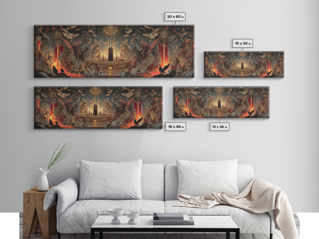 The Volcanic Demon Festival, Ornate Symbolist Art, Extra Wide Wall Art, Dark Halloween Decor, Canvas Print, Halloween Wall Art