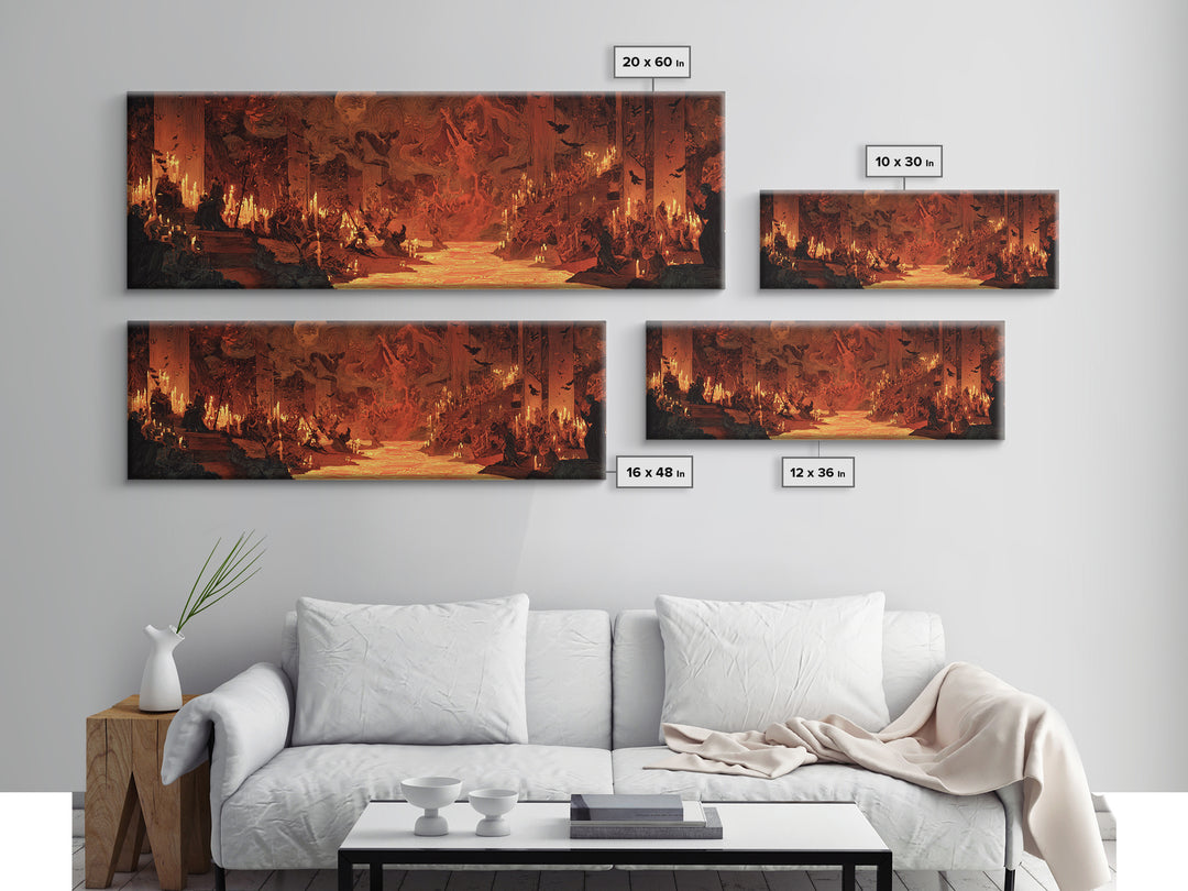 The Volcanic Demon Festival, Expressionist Gothic Art, Extra Wide Wall Art, Dark Fantasy Wall Art, Framed Canvas Print, Halloween Wall Art