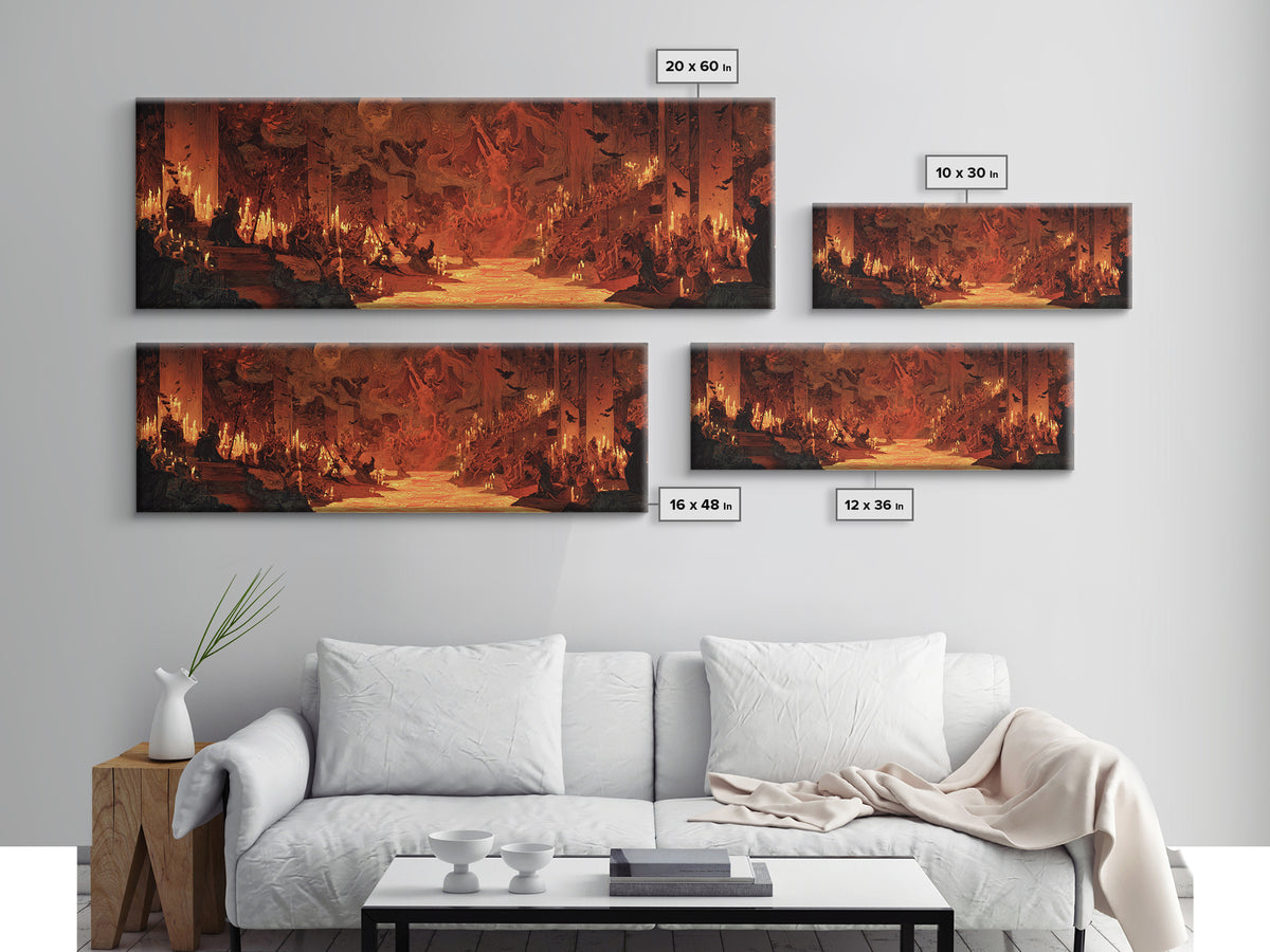 The Volcanic Demon Festival, Expressionist Gothic Art, Extra Wide Wall Art, Dark Fantasy Wall Art, Framed Canvas Print, Halloween Wall Art