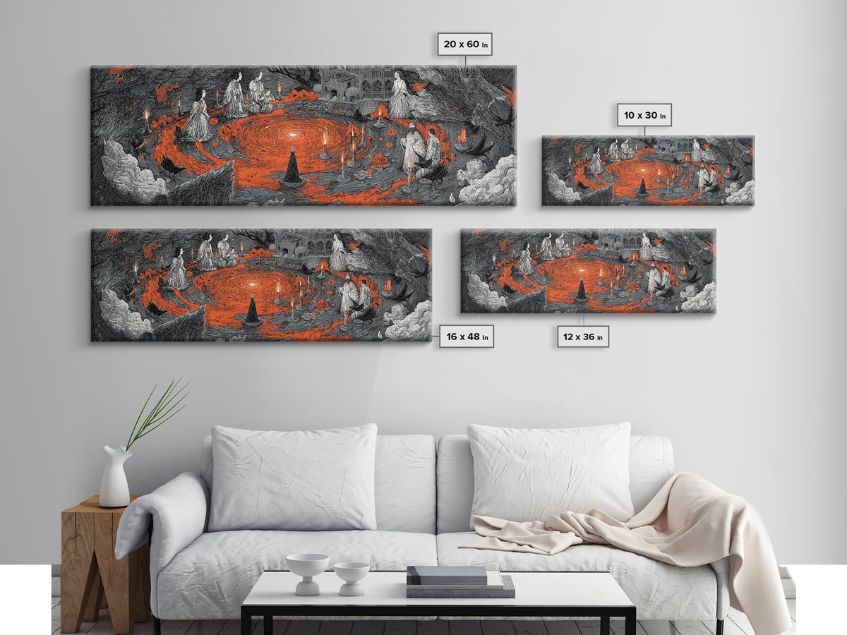 The Volcanic Demon Festival, Victorian Macabre Art, Extra Wide Wall Art, Dark Fantasy Wall Art, Canvas Print, Halloween Wall Art