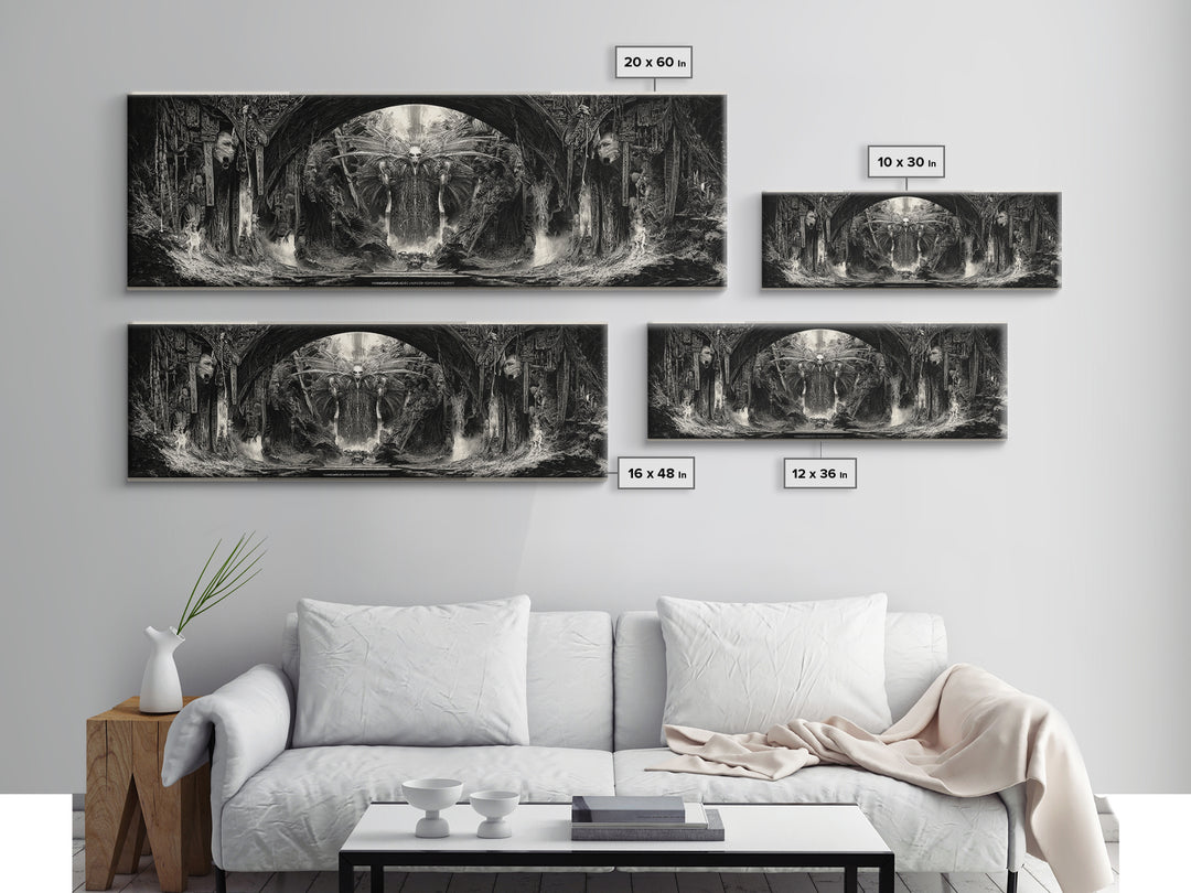The Volcanic Demon Festival, Biomechanical Horror Art, Extra Wide Wall Art, Gothic Horror Wall Art, Framed Canvas Print, Halloween Wall Art