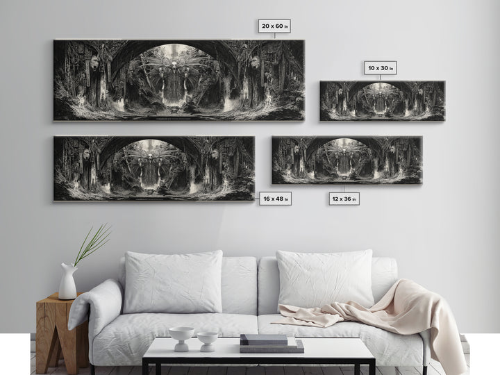The Volcanic Demon Festival, Biomechanical Horror Art, Extra Wide Wall Art, Gothic Horror Wall Art, Framed Canvas Print, Halloween Wall Art