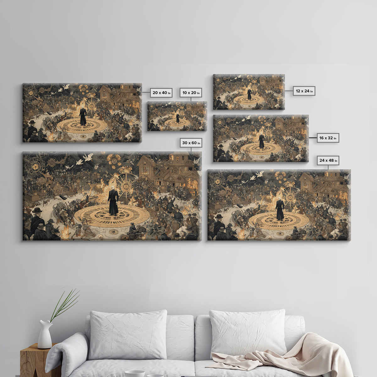 The Clockwork Haunted House, Northern Renaissance Horror, Wide Panoramic Art, Macabre Wall Art, Framed Canvas Print