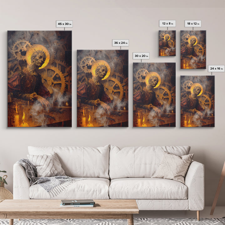 The Clockwork Haunted House, Dark Renaissance Art, Vertical Wall Art, Dark Fantasy Wall Art, Framed Canvas Print, Halloween Decor