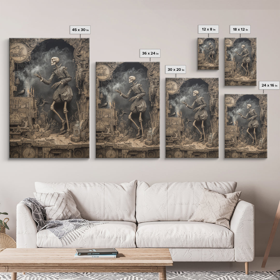The Clockwork Haunted House, Danse Macabre Art, Vertical Wall Art, Dark Fantasy Wall Art, Framed Canvas Print