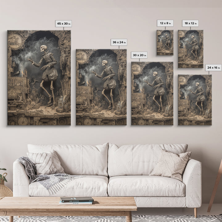 The Clockwork Haunted House, Danse Macabre Art, Vertical Wall Art, Dark Fantasy Wall Art, Framed Canvas Print