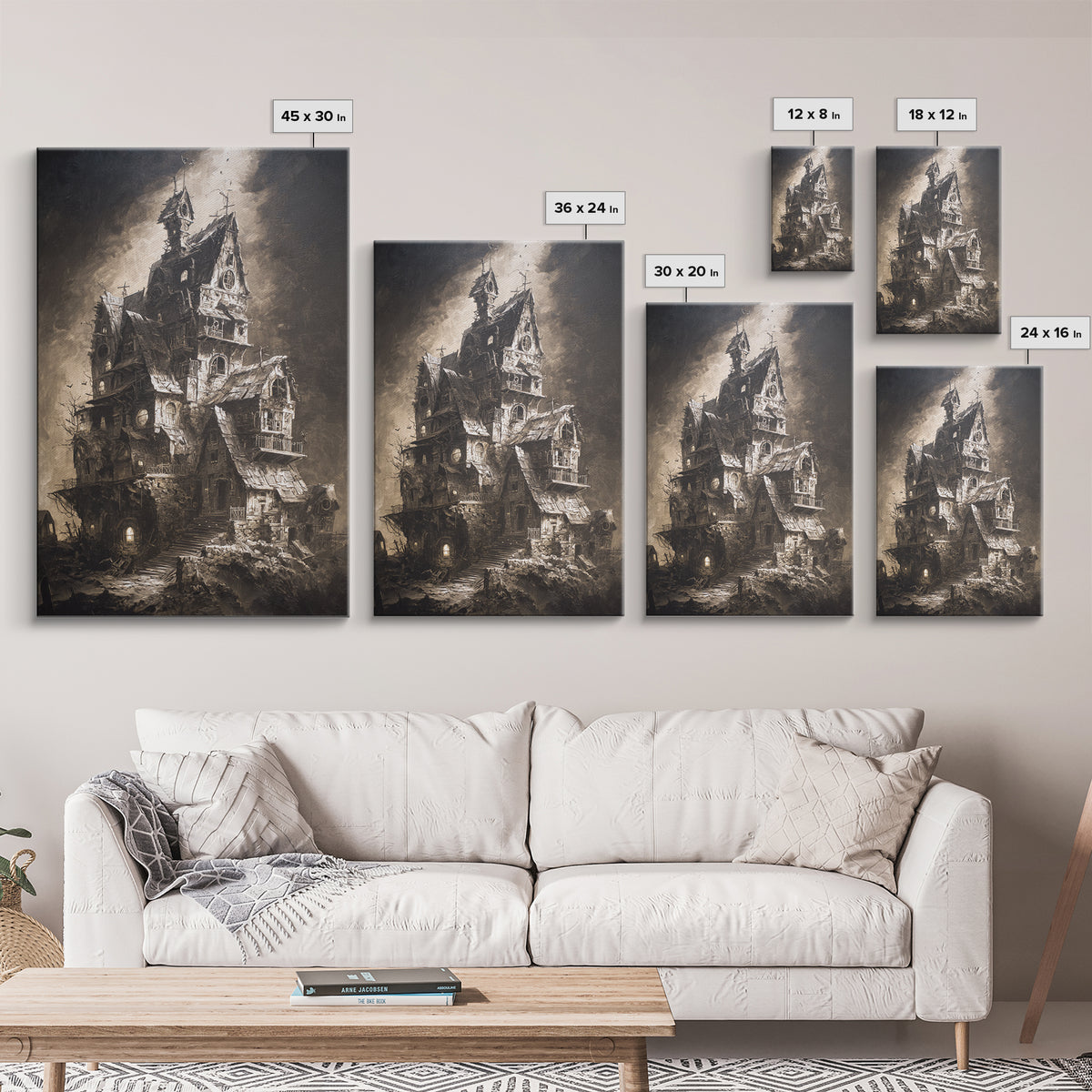 The Clockwork Haunted House, Dark Romantic Horror Art, Vertical Wall Art, Dark Fantasy Wall Art, Canvas Print, Halloween Wall Art