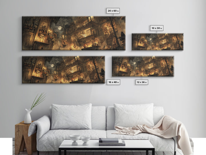 The Clockwork Haunted House, Visionary Gothic Art, Extra Wide Wall Art, Gothic Horror Wall Art, Canvas Print, Halloween Wall Art