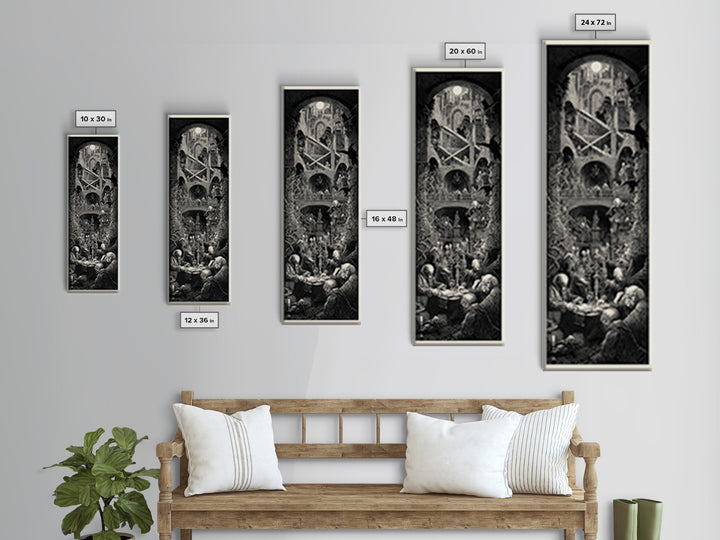 The Clockwork Haunted House, Architectural Etching Art, Tall Narrow Wall Art, Dark Halloween Decor, Canvas Print