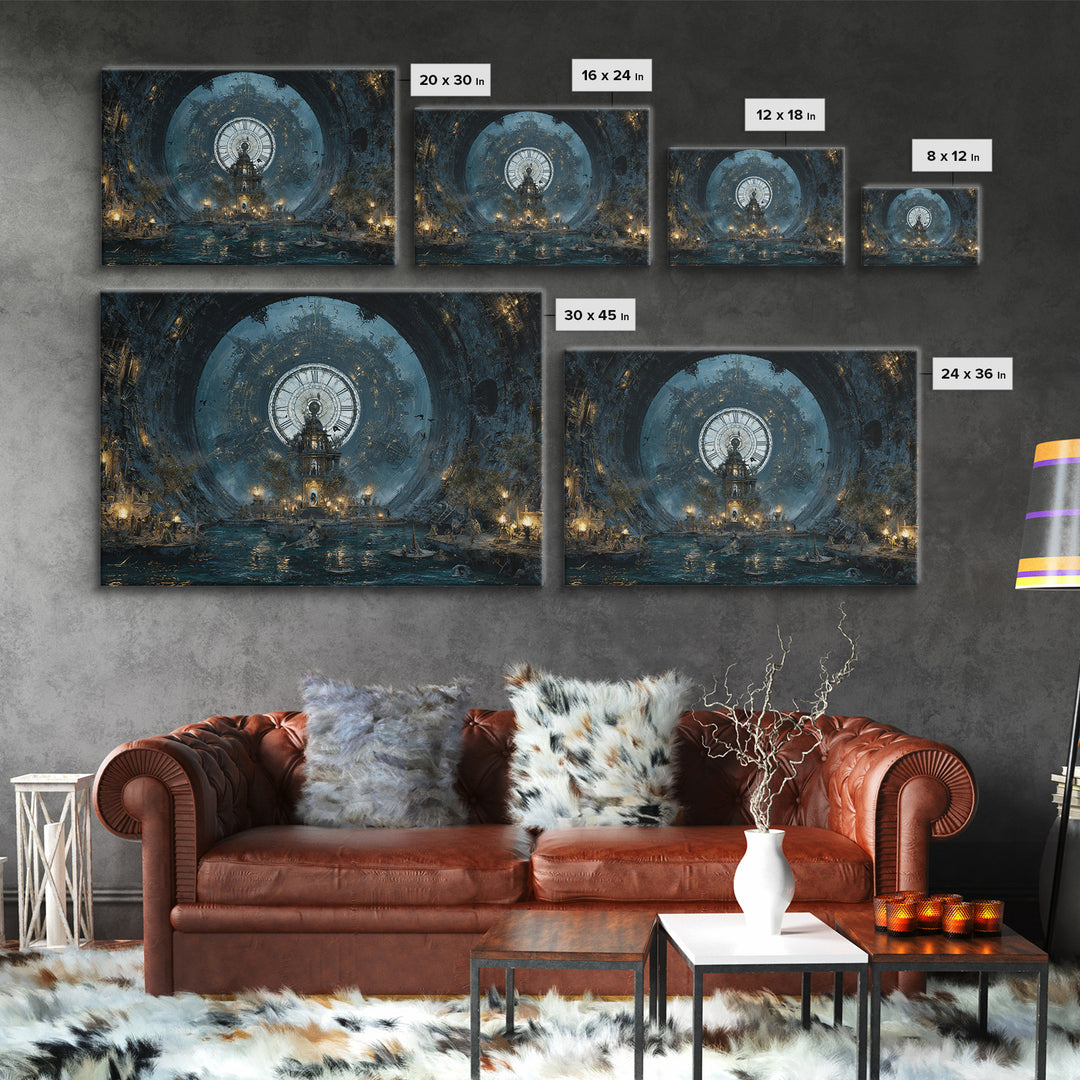 The Clockwork Haunted House, Symbolist Gothic Landscape, Landscape Wall Art, Gothic Horror Wall Art, Framed Canvas Print, Spooky Wall Decor