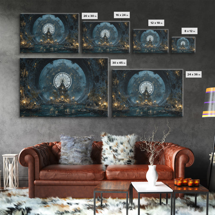 The Clockwork Haunted House, Symbolist Gothic Landscape, Landscape Wall Art, Gothic Horror Wall Art, Framed Canvas Print, Spooky Wall Decor
