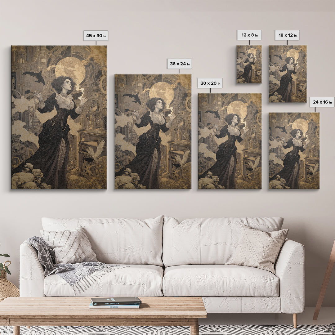The Clockwork Haunted House, Symbolist Death Art, Vertical Wall Art, Gothic Horror Wall Art, Framed Canvas Print, Halloween Wall Art