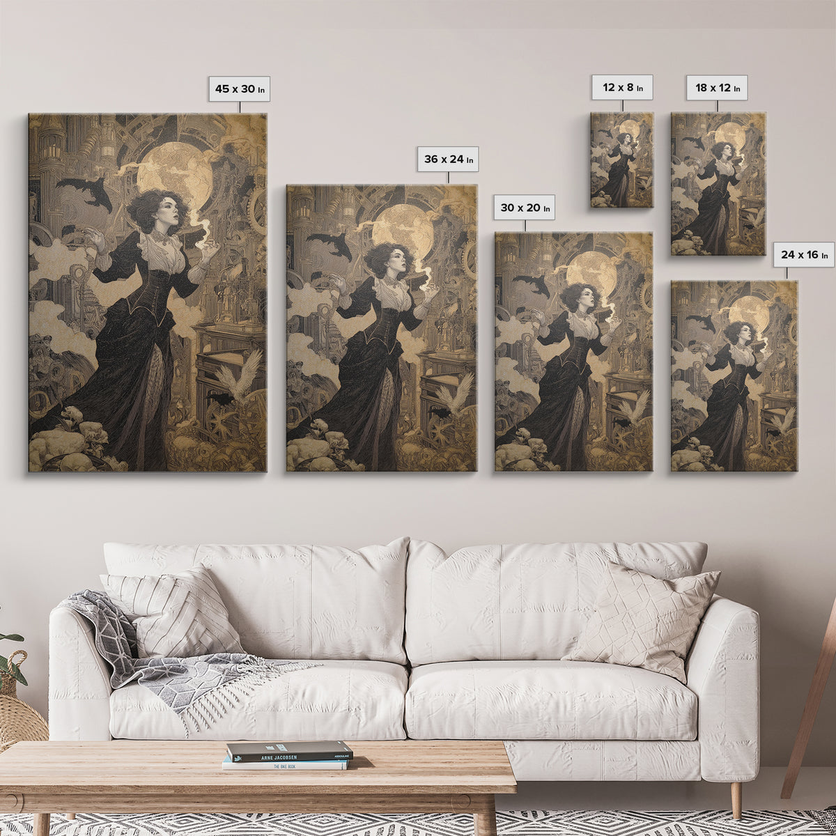 The Clockwork Haunted House, Symbolist Death Art, Vertical Wall Art, Gothic Horror Wall Art, Framed Canvas Print, Halloween Wall Art