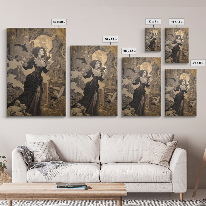 The Clockwork Haunted House, Symbolist Death Art, Vertical Wall Art, Gothic Horror Wall Art, Framed Canvas Print, Halloween Wall Art