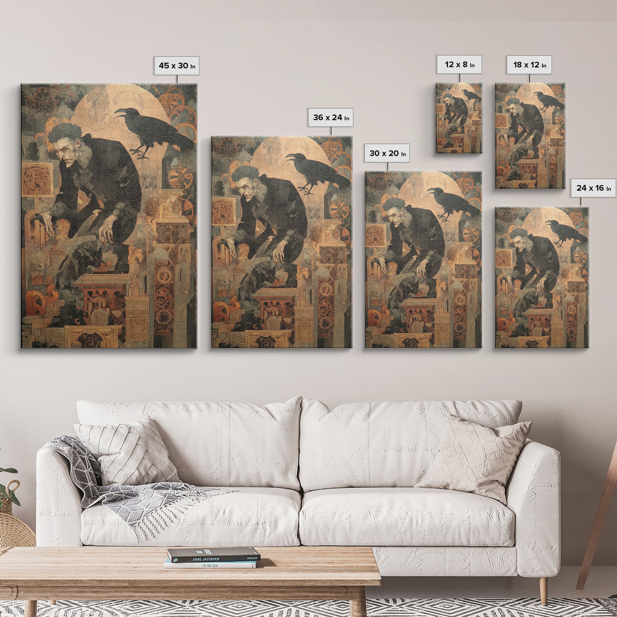 The Clockwork Haunted House, Symbolist Etching Art, Vertical Wall Art, Dark Halloween Decor, Canvas Print, Halloween Wall Art
