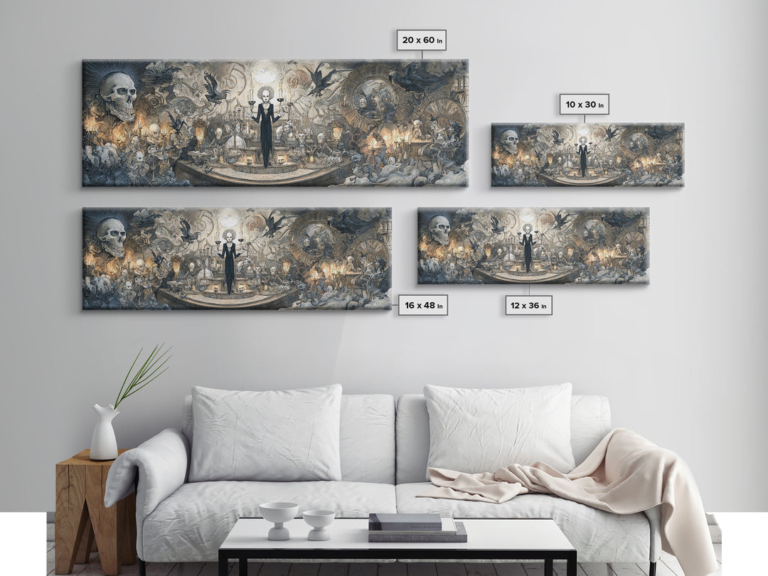 The Clockwork Haunted House, Expressionist Nightmare Art, Extra Wide Wall Art, Dark Halloween Decor, Framed Canvas Print, Halloween Wall Art