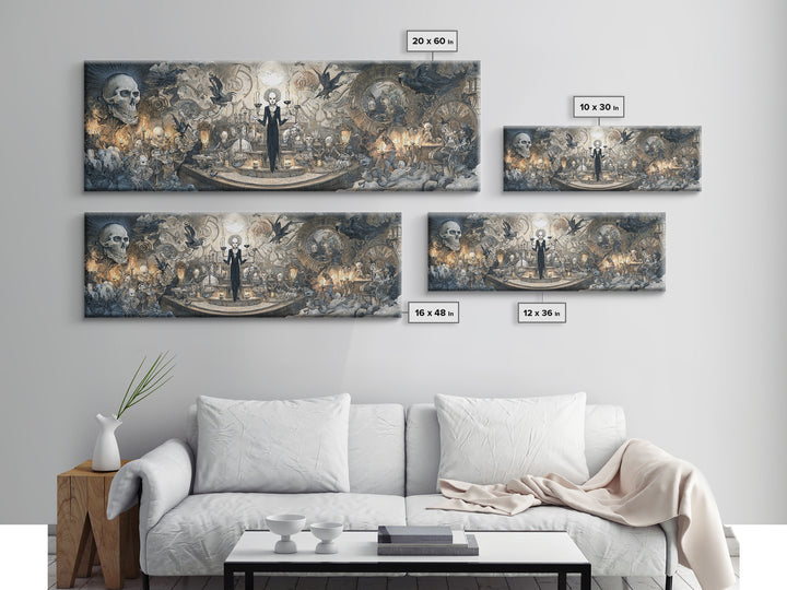 The Clockwork Haunted House, Expressionist Nightmare Art, Extra Wide Wall Art, Dark Halloween Decor, Framed Canvas Print, Halloween Wall Art
