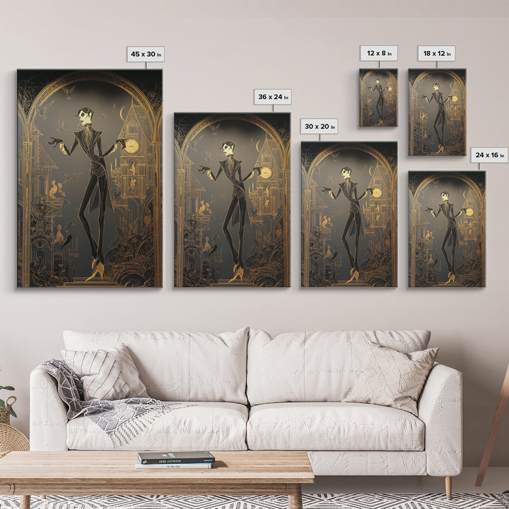 The Clockwork Haunted House, Decadent Line Art, Vertical Wall Art, Gothic Horror Wall Art, Framed Canvas Print